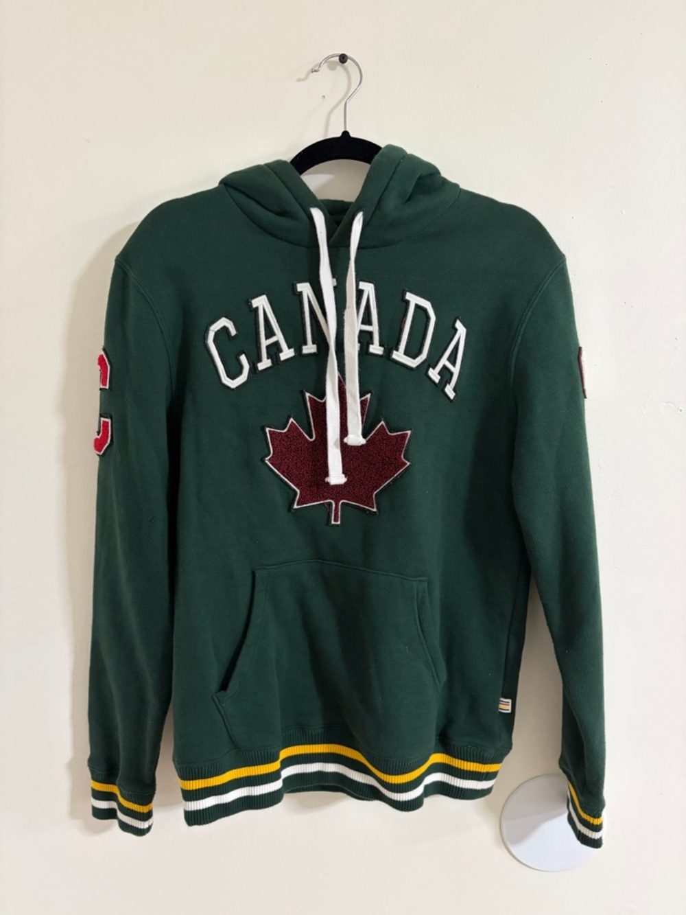 Green Canada Pullover Hoodie with Embroidered Maple Leaf
